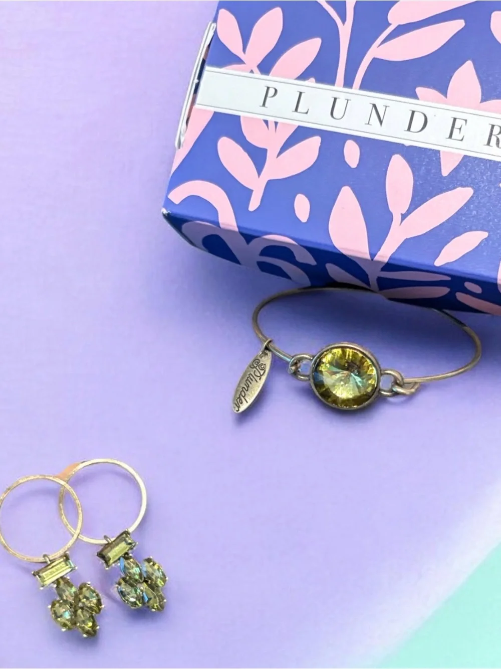 Plunder Antique Bronze Bracelet and Earring Set with Green Malachite Crystals